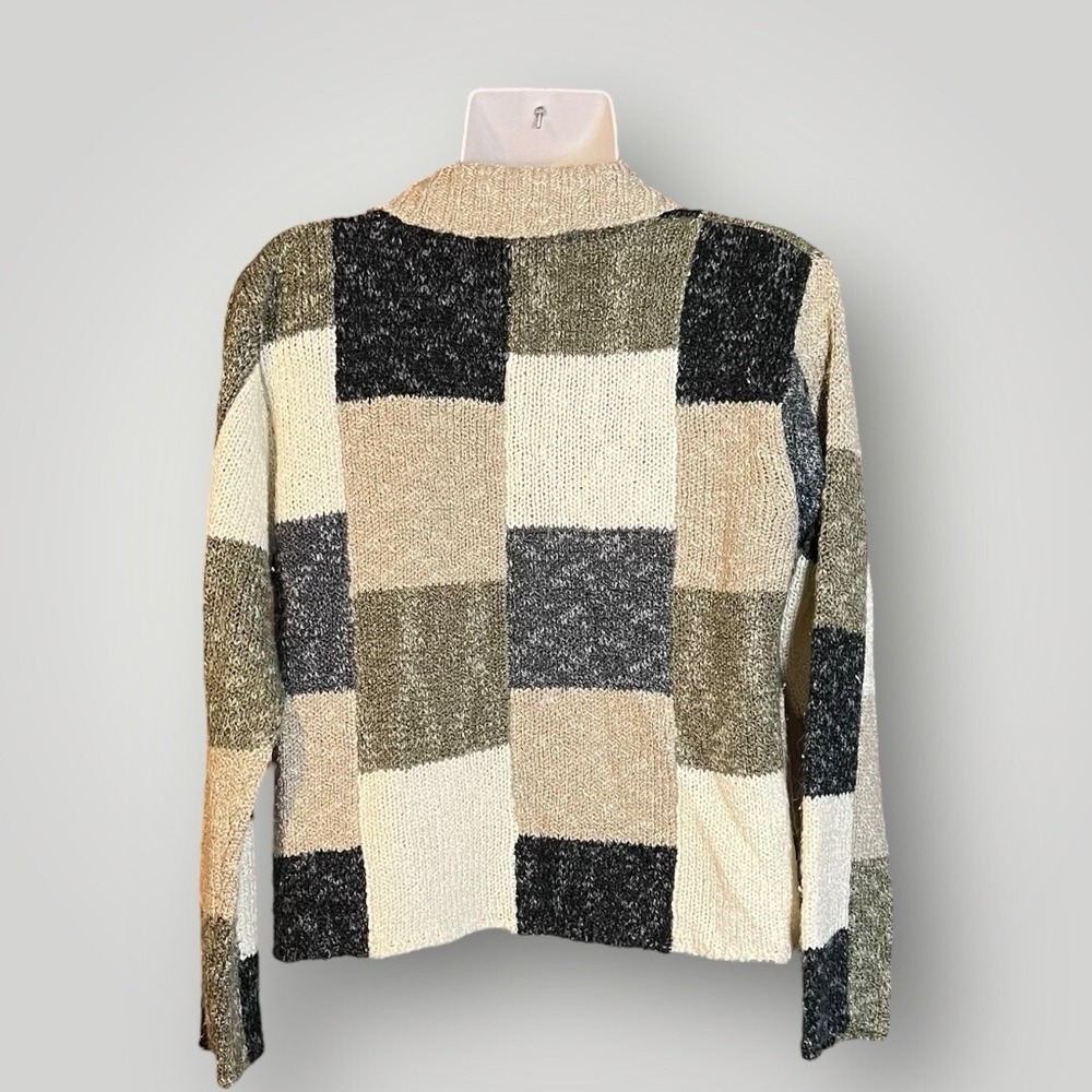 Cardigan Sweater Womens M Button Patchwork Comfy Classic Neutral Vtg Soft Preppy - Picture 2 of 10